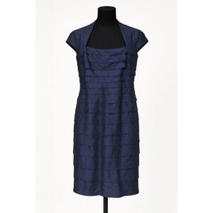 Adrianna Papell Navy Cocktail Dress Tiered Ruffle Petite 4P Wedding